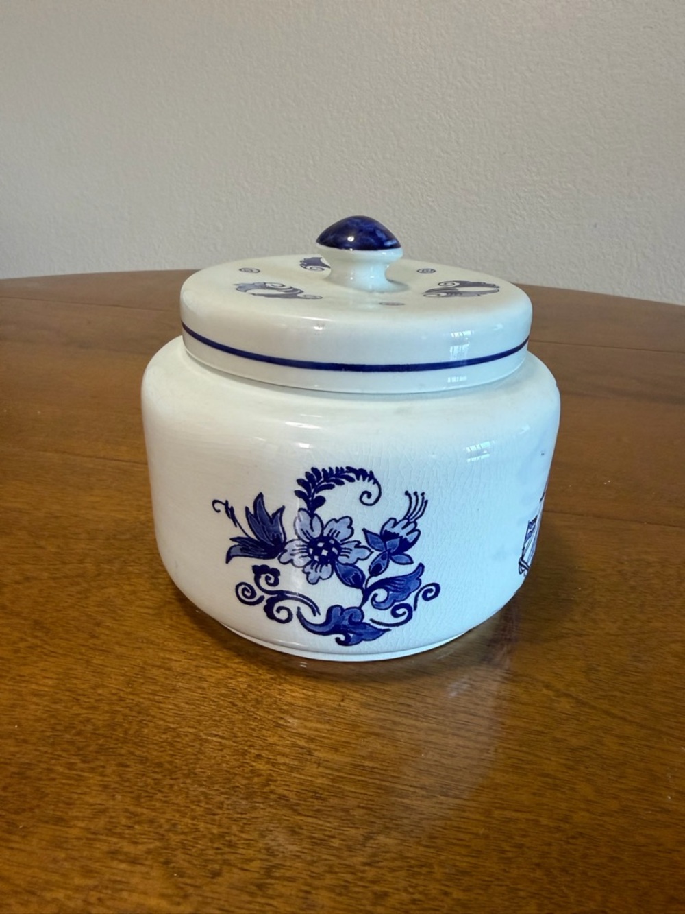 White and Blue Floral Ceramic Canister with Lid